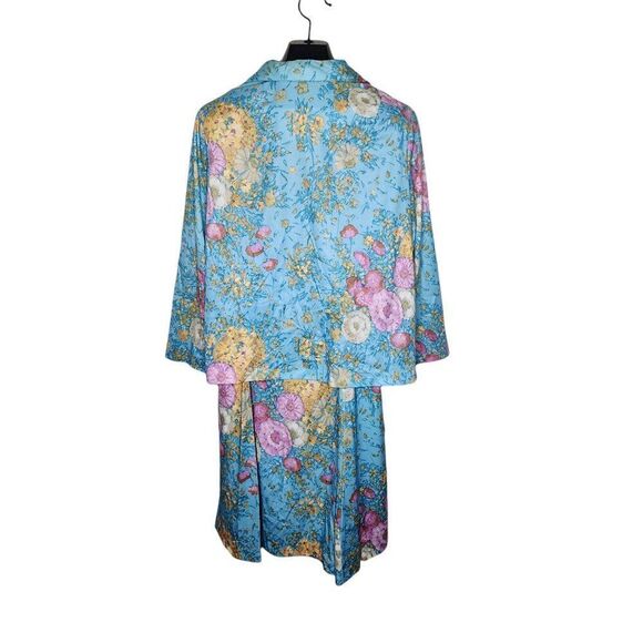 Vintage 70s Lane Bryant 2 Pce Skirt Blouse Shirt Set Womens 2XL Blue Floral Poly - Picture 4 of 6